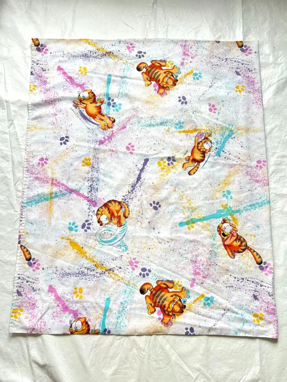 Vintage Garfield flat sheet splatter paint colorful full size 78x97
